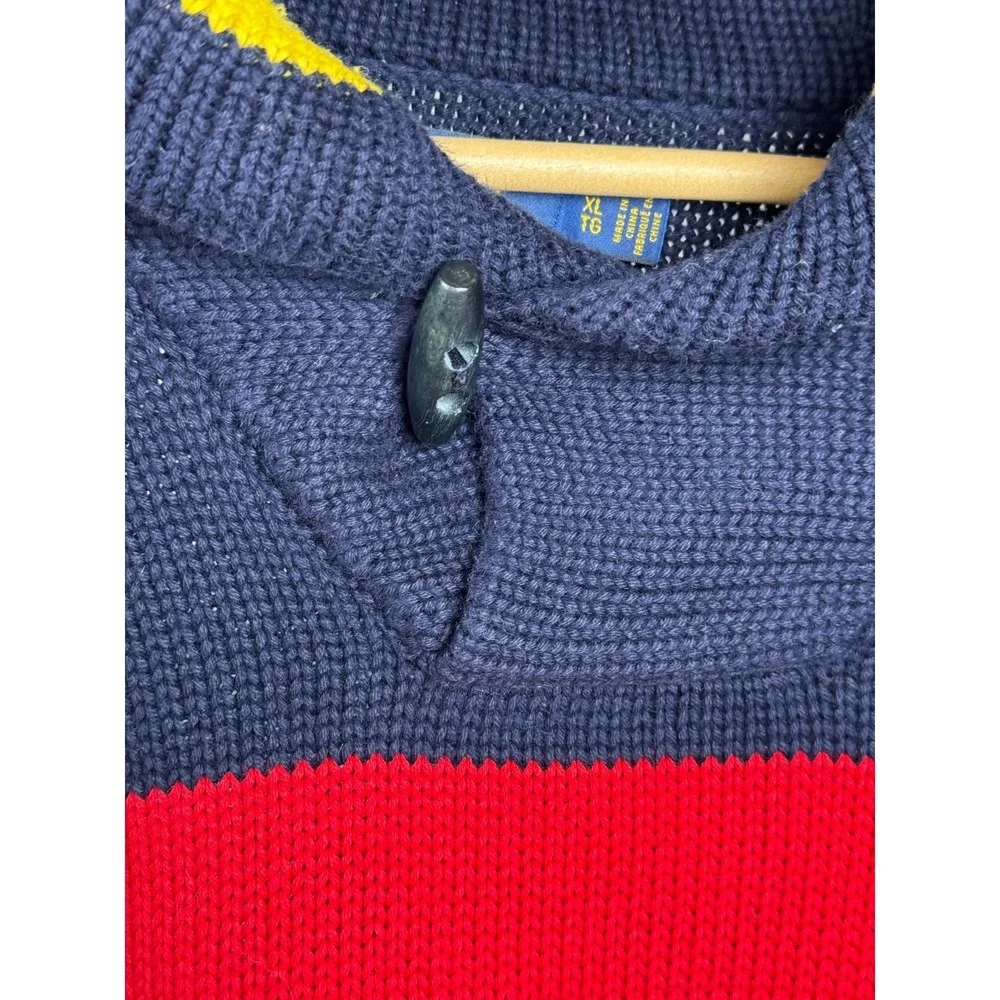 Polo Ralph Lauren 12.M Yacht Challenge Sweater Men XL Navy Red Stripe Shawl Neck